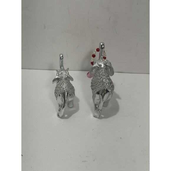 Lot 2 Brass Elephants W/ Stone Decor Mom & Baby Indian Luck Figures Silver Color - Picture 5 of 9